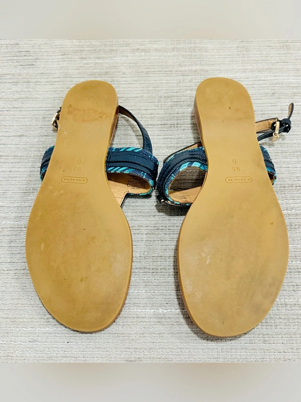 Coach Sammy Sandals Flat Flip Flop Thong Blue Navy Turquoise 9,5 B